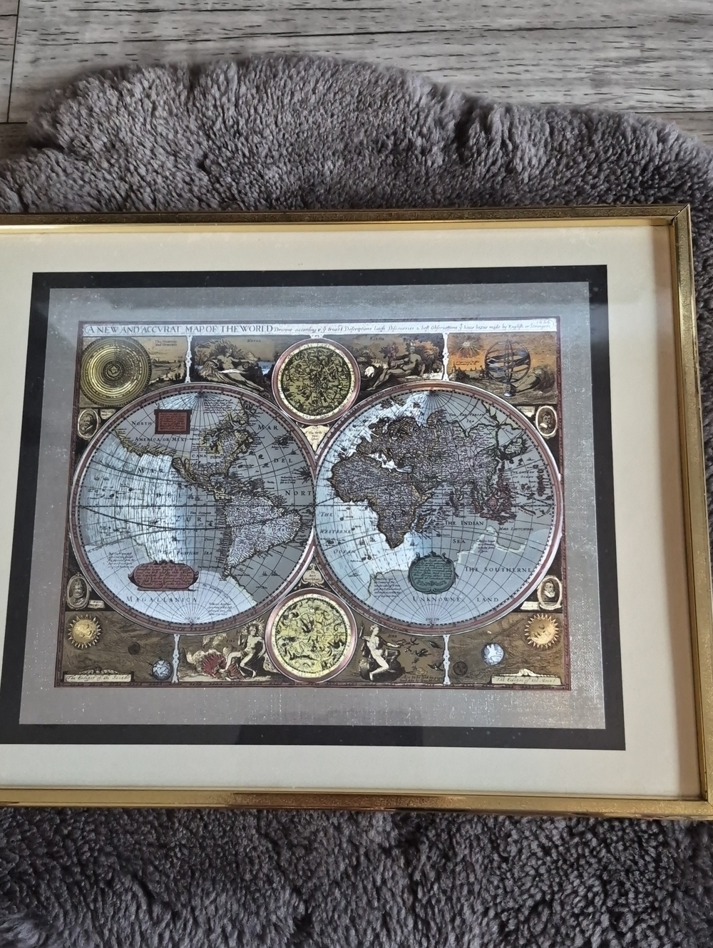 Vintage-Style Blue and Brown World Map Wall Art